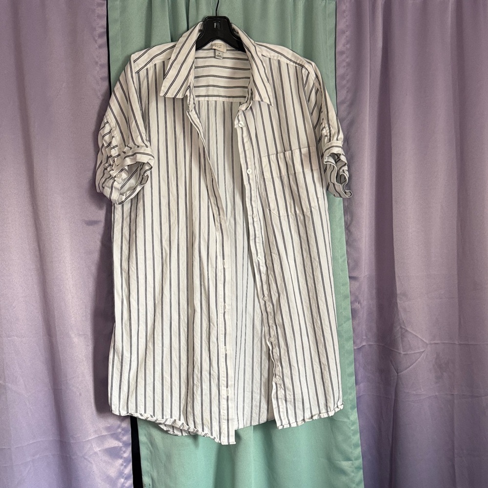 a new day Men's Black and White Striped Button Down Shirt